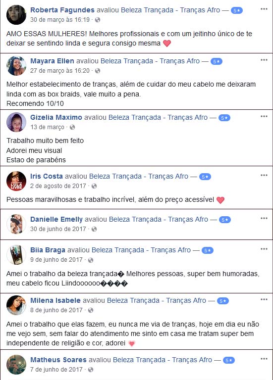 Avaliações do nosso salão Avaliações do nosso salão